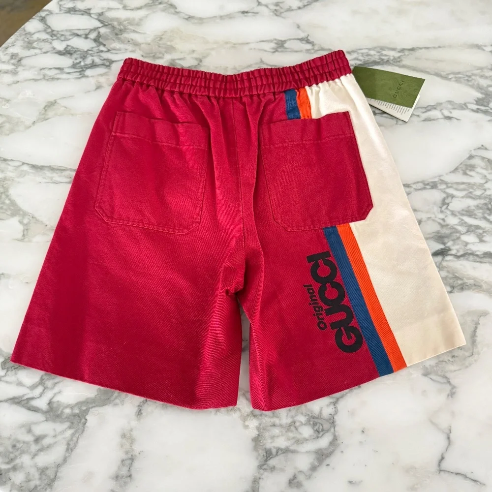 Gucci 666529‎ Men's Red Lightweight Cotton Canvas with Leath Shorts, G44 (US 32)